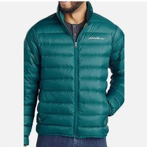 Men’s Eddie Bauer Down Puffer Jacket Medium NWT Teal NWT 650 Fill Gray Duck Down